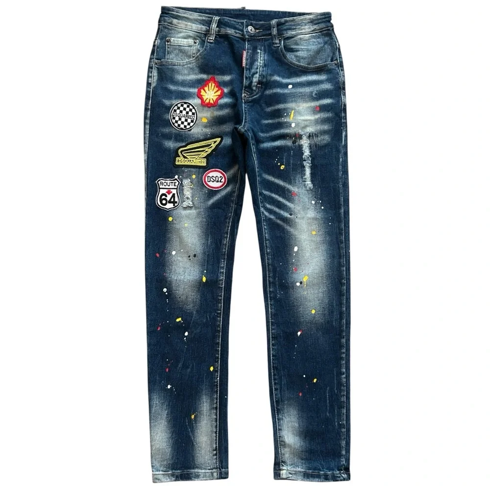 Dsquared2 Jeans 46 Blue Distressed Slim Button Fly Designer Denim Italy
